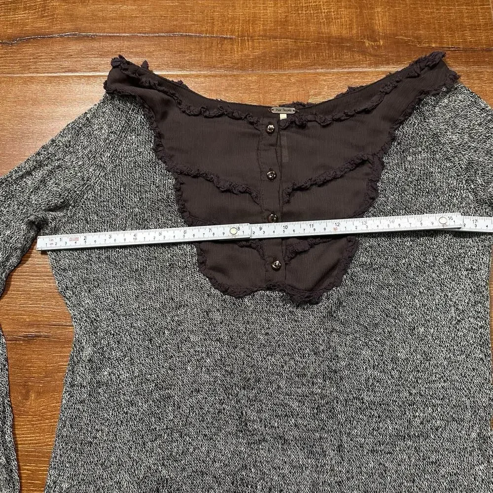 Free People Top Womens S/M Gray 100% Linen Long Sleeve Y2K Bella Swan Babydoll
